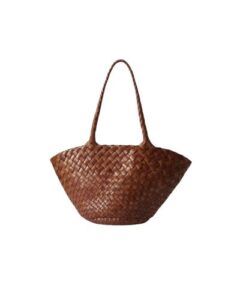 Handcrafted brown leather woven tote by Dragon Diffusion.