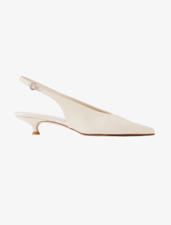 Aeyde Camila cream leather slingback pumps with low 4–5 cm kitten heel and pointed toe