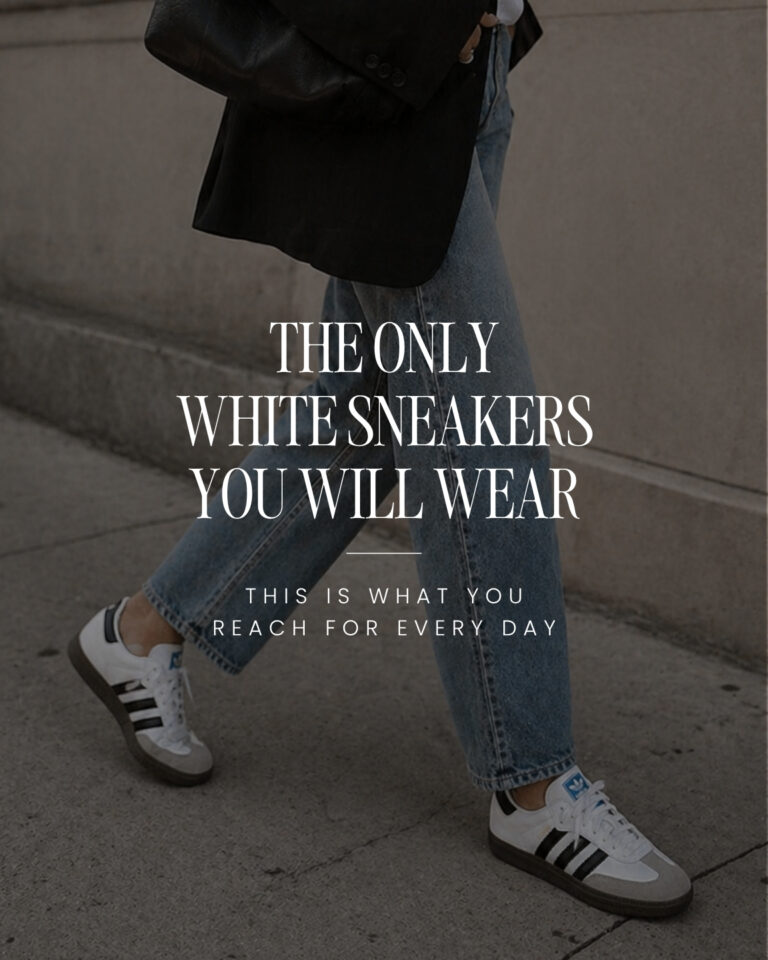 woman wearing adidas samba og white sneakers with straight leg jeans everyday outfit