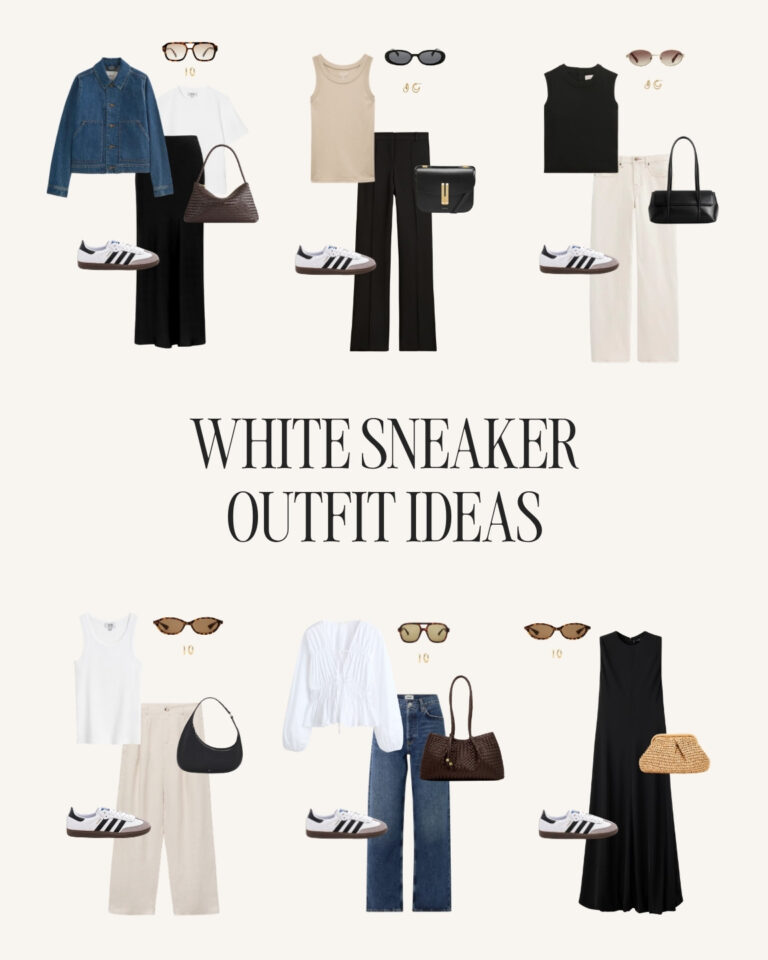 white sneakers outfit ideas with adidas samba outfits including denim, trousers, skirt and dress looks