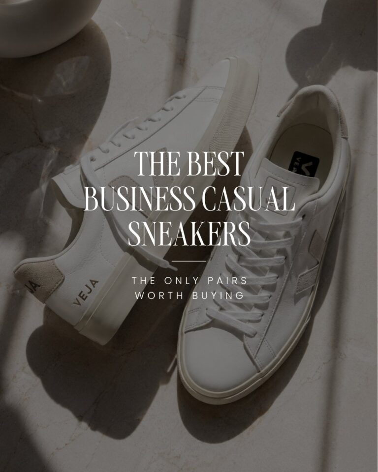 Veja Campo Leather white business casual sneakers for women on a marble surface