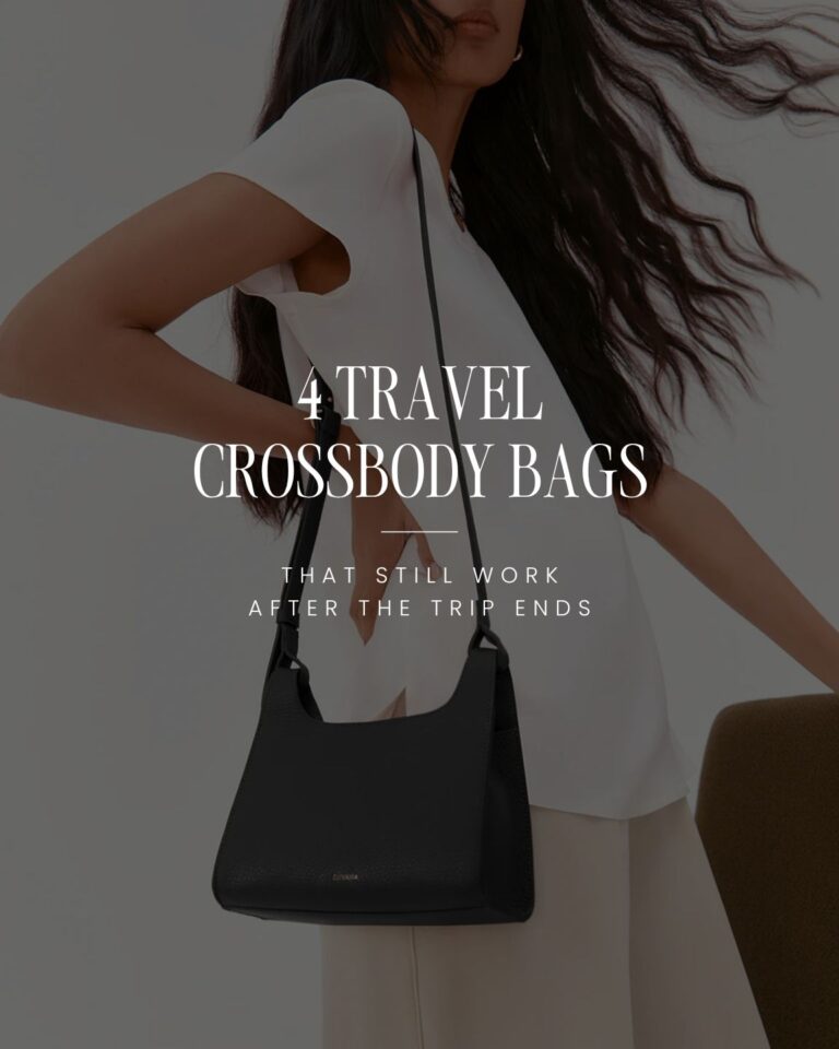 Best travel crossbody bags for women featuring the Cuyana Mini Double Loop bag