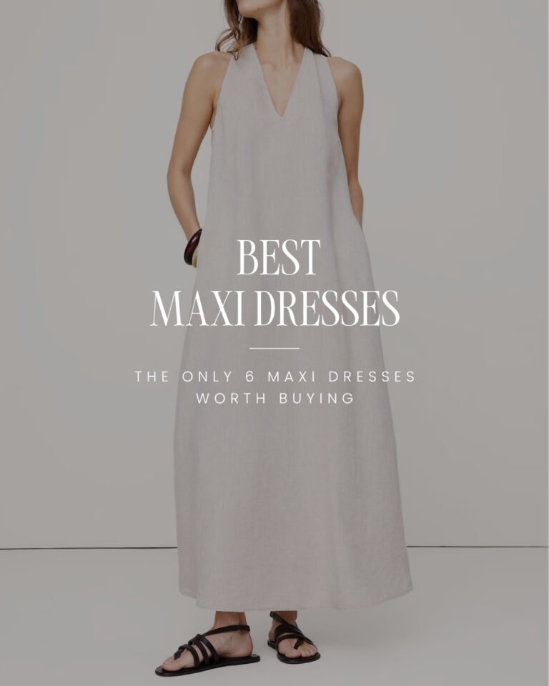 Best maxi dresses for women featuring a linen halter maxi dress in a minimalist capsule wardrobe style