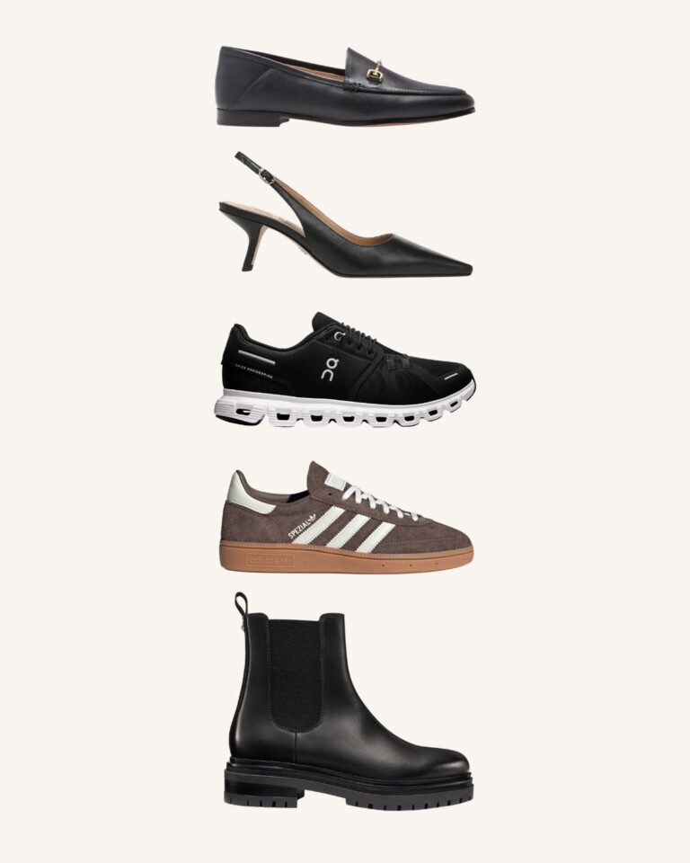Best work shoes for women: black loafers, slingback pumps, sneakers, and Chelsea boots